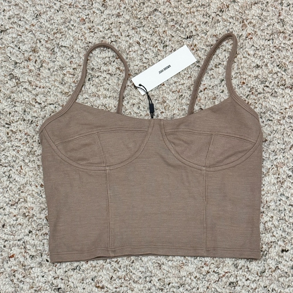 Joah Brown Taupe Bustier Ribbed Crop Top